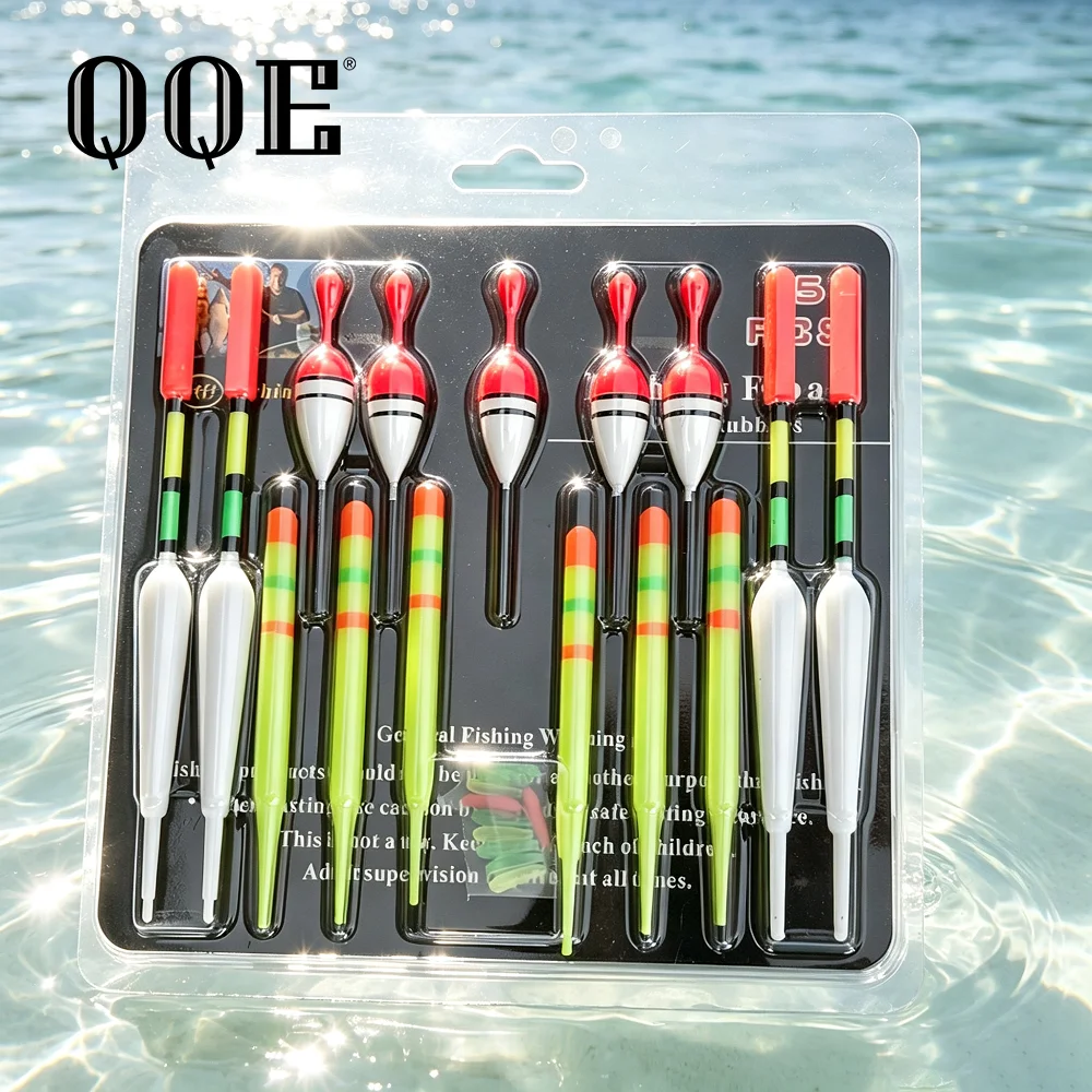 QQE 15Pcs Portable Fishing Float Set Multiple Sizes Buoys Combination Outdoor Fishing Accessories