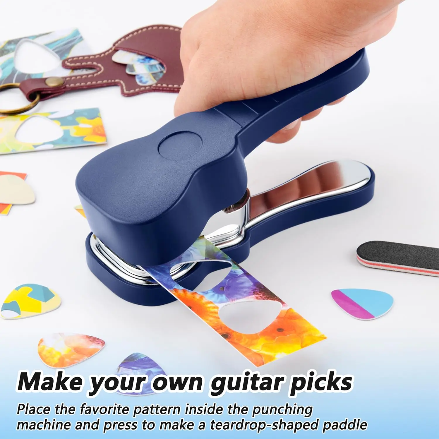 Guitar Pick Punch Kit,15 Variety Pick Strips DIY Maker Tool for Medium Guitar Picks, Unique Gift for Guitar Lovers & Home Studio
