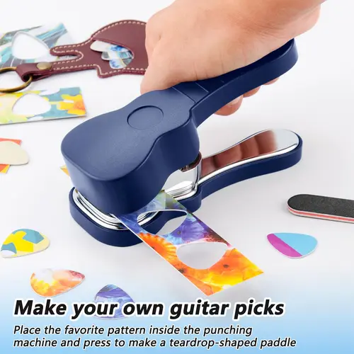Kit de punzón para púas de guitarra, 15 tiras de púas variadas, herramienta para hacer bricolaje para púas de guitarra medianas, regalo único para amantes de la guitarra y estudio en casa