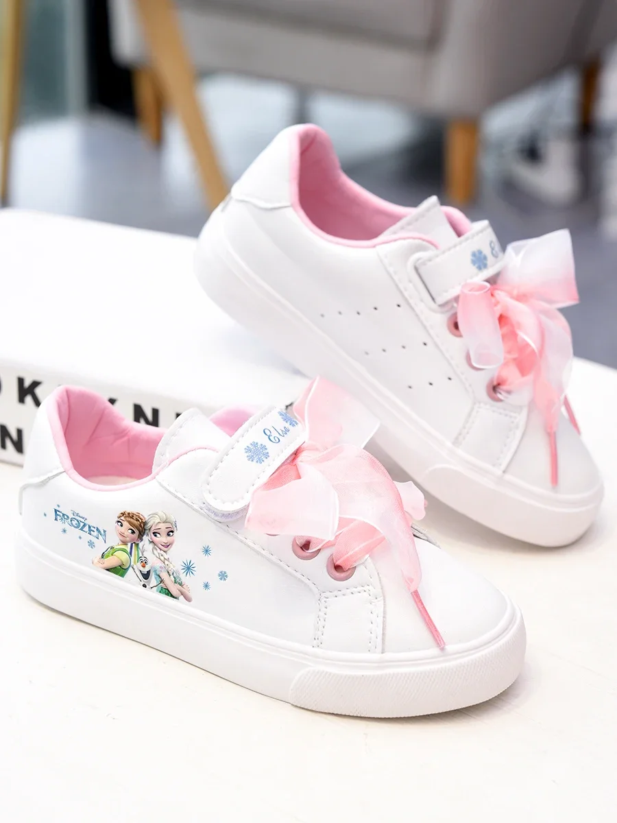 Disney autumn new girls pu shoes children\'s casual white shoes Korean version of the wild elementary school sports shoes