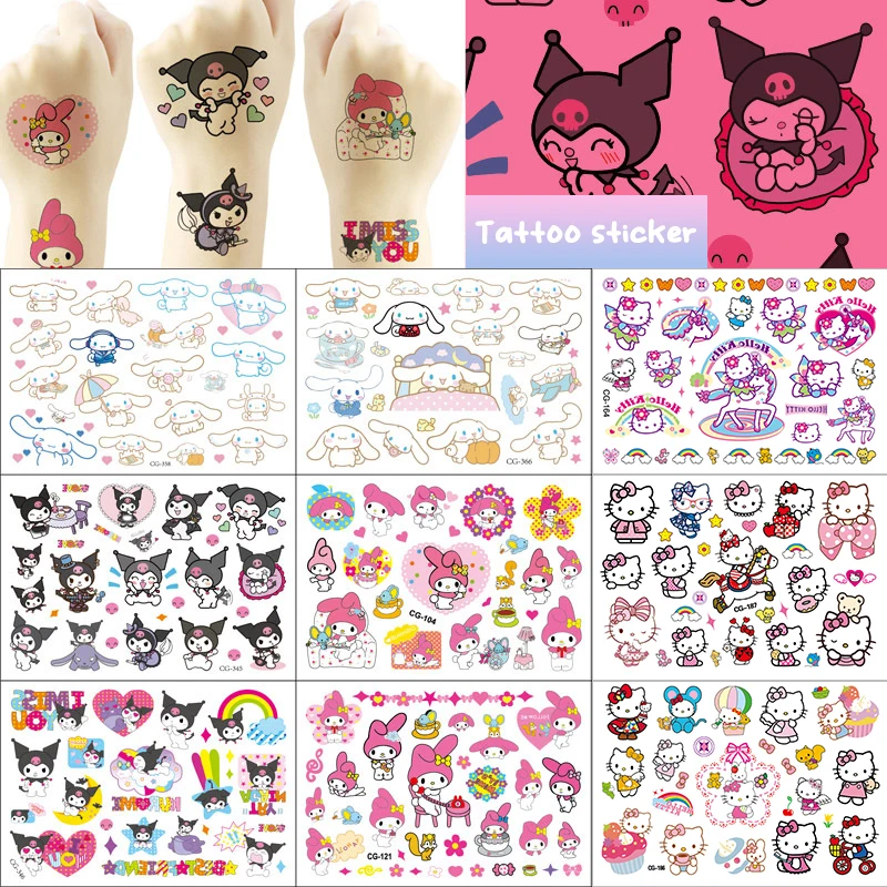 Sanrio Kuromi Hello Kitty Cat Tattoo Sticker Mymelody Tattoos Cinnamoroll Stickers Cosplay Decor Temporary Waterproof Art Tattoo