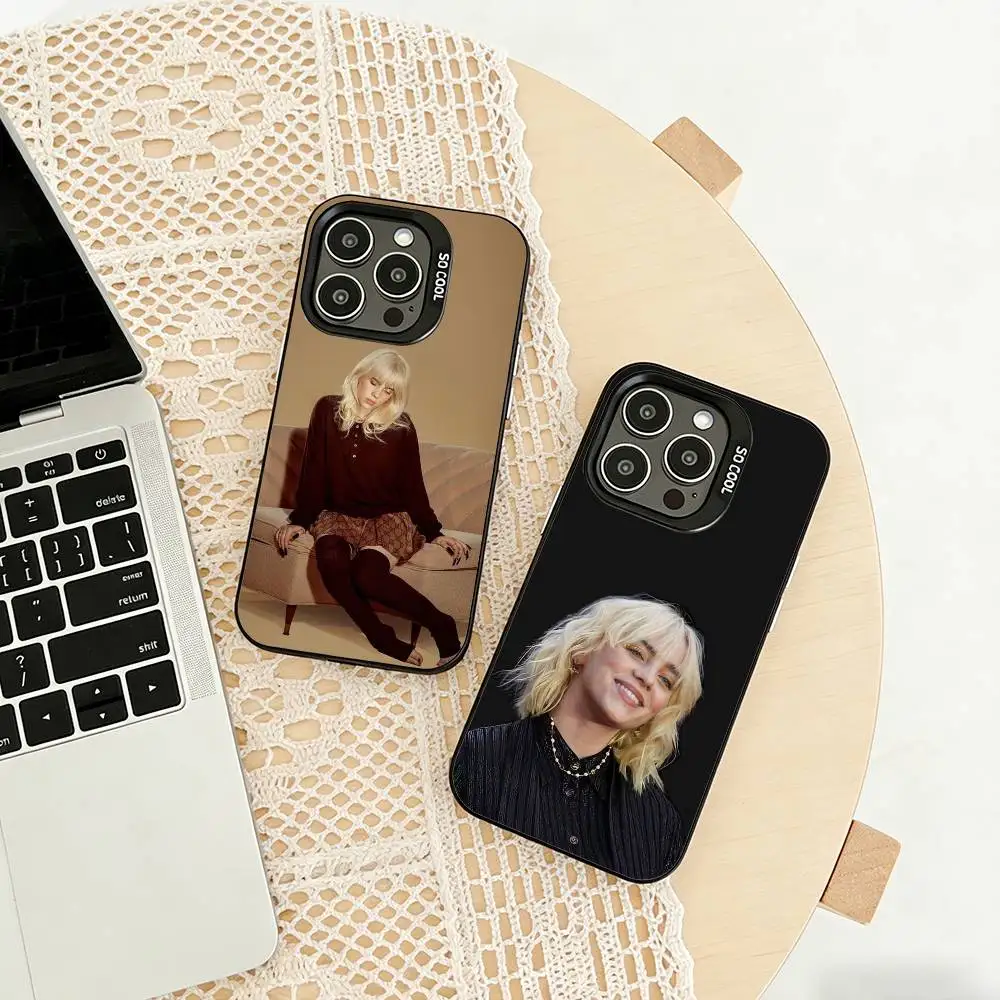 

B-Billie E-Eilish Phone Case For iPhone 17,16,15,14,13,12,11 Plus,Pro Max,XS,Colored silver phone case