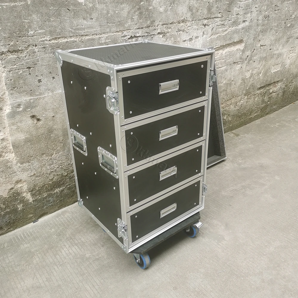 KKM4D16UCDC Office Transport Desk Aluminum Tool Tour Box Road 8U Rack Space Microphone 4 Drawers Flight Case