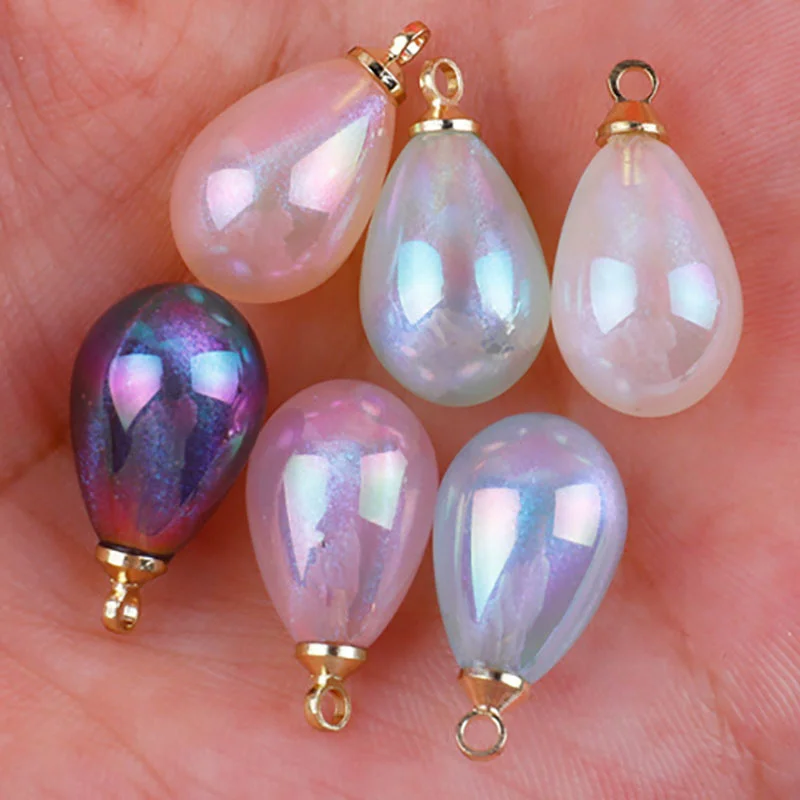 Newest 50pcs/lot color print geometry water drop shape resin beads charms diy jewelry earring/garment accessory