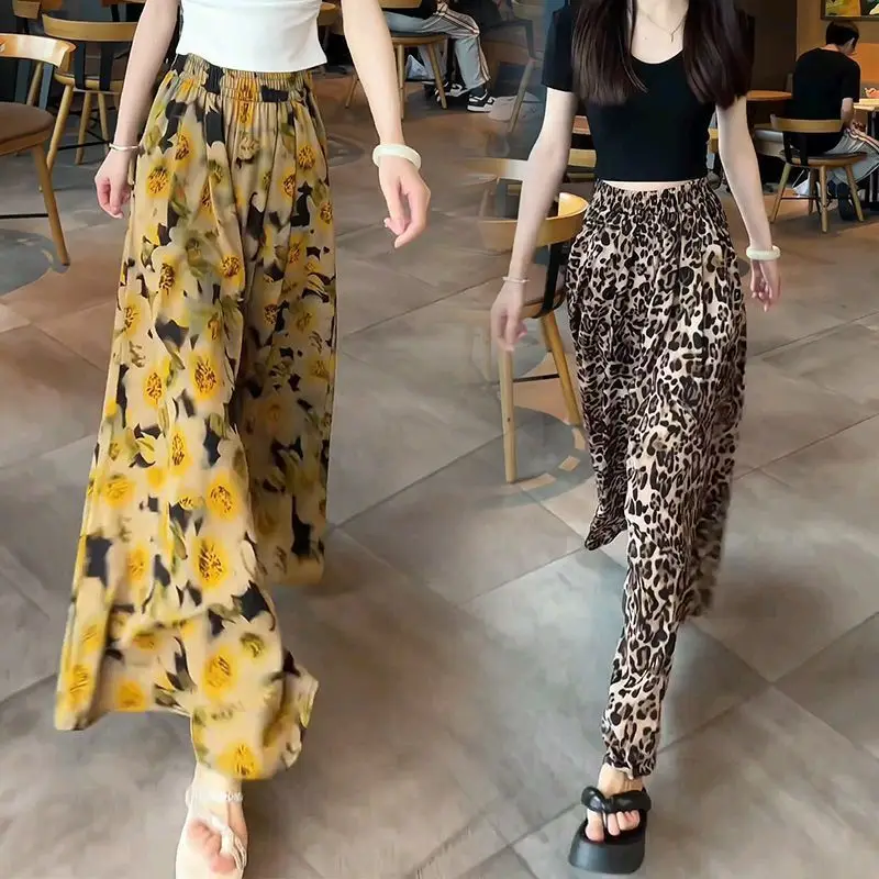 

Sping Print Wide Leg Pants for Women Elegant Skirt Ankle Length Pants Female Summer Trousers fits 40-80KG