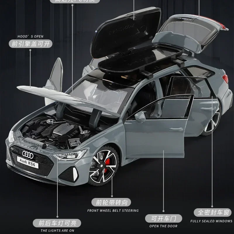 1:32 Audi RS6 Hoge Simulatie Diecast Metaallegering Model auto Geluid Licht Trek Collectie Favoriete Festival Geschenken