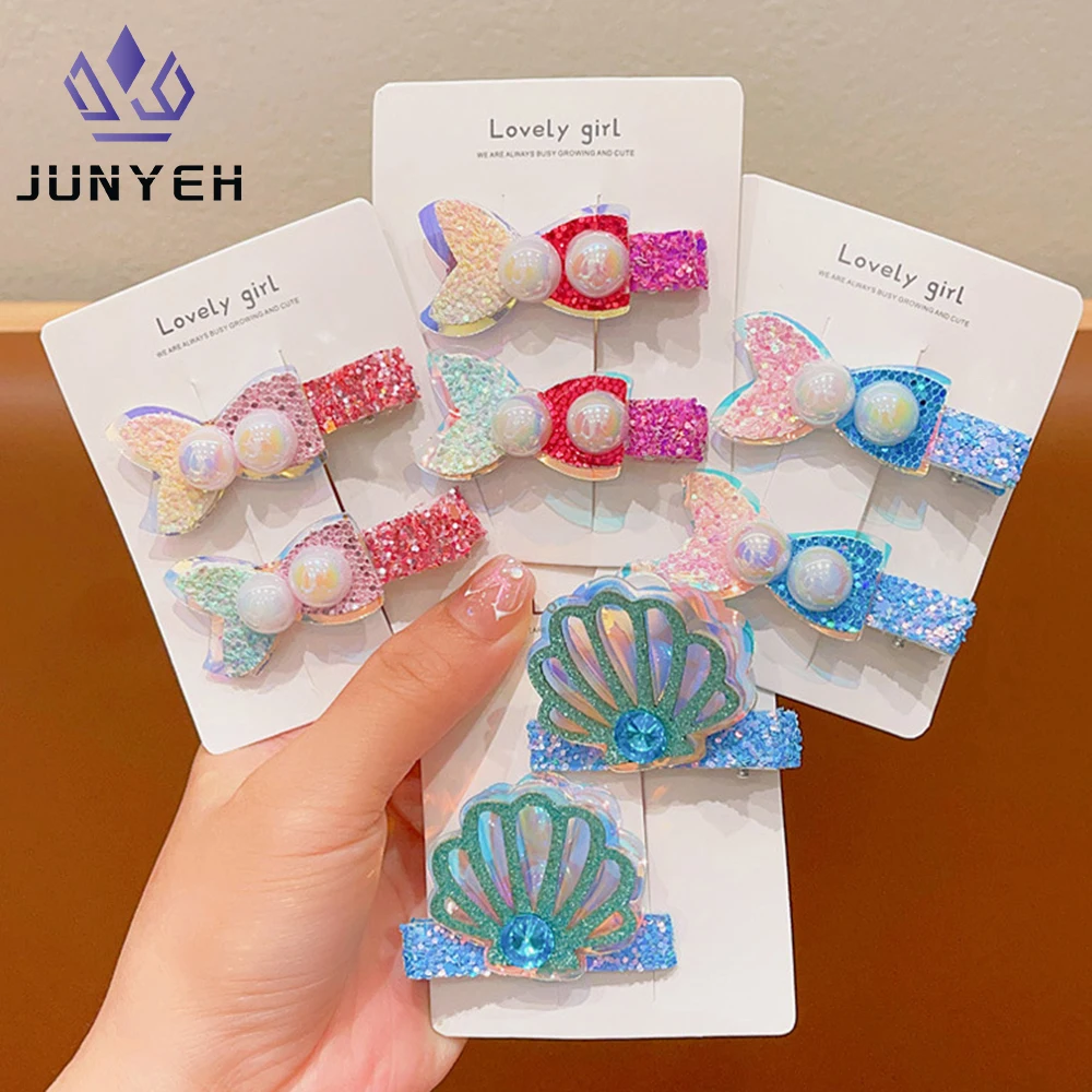 

1Pair Cartoon Child Hairpin Blue Barrette Cute Mermaid Tail Gradient Hairpins Starfish Hair Clip Girl Headwear Headdress