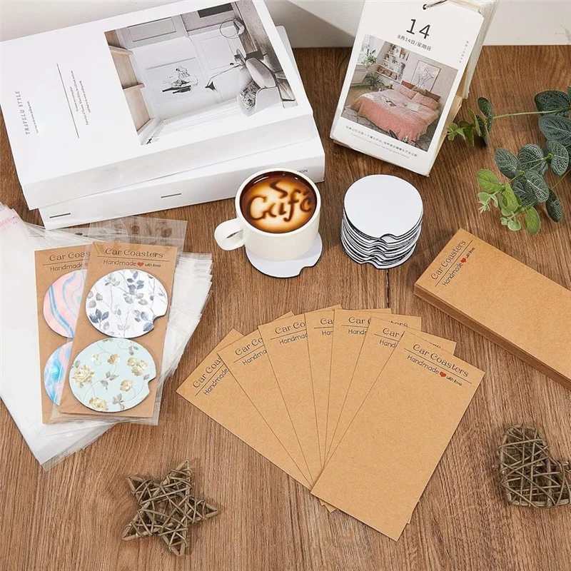 

High Quality Sublimation Car Coaster Blank Set, 200Pcs 2.76Inch Blank Sublimation Coaster 100 Adhesive Bag And Display Card