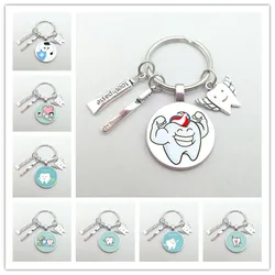 Cute Toothbrush Toothpaste Dental Floss Keychain Lovely Cartoon Dental Care Key Ring Gift for Children and Dentists