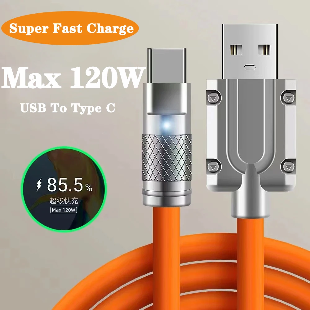 Max 120W 180° Rotation USB to Type C  Charge Cable High Speed Data Transfer Wire Super Fast Charge Cord Three Colors Data Cable