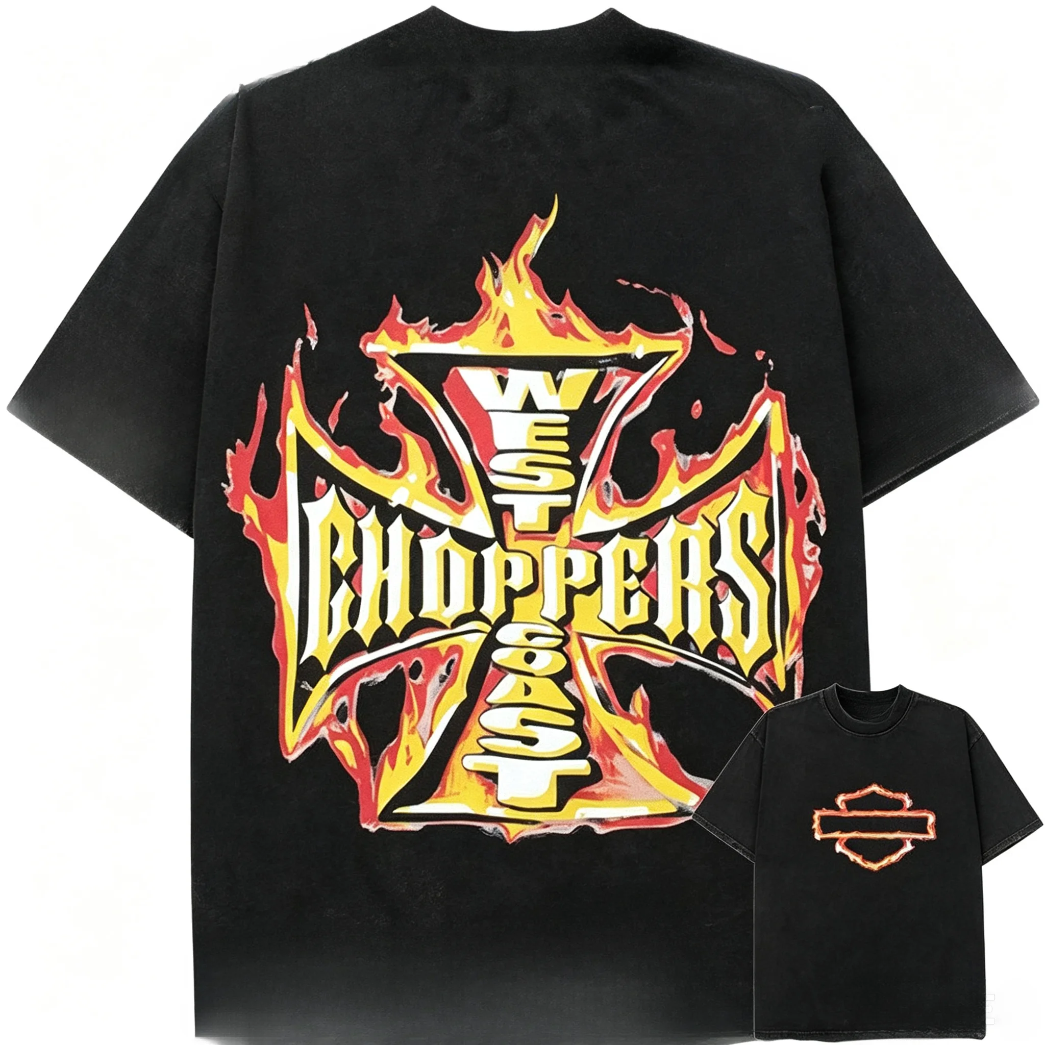 The West Coast of American Street Saint West Squadron Chopper Short Sleeve T-shirt Tide Restoring Ancient Ways