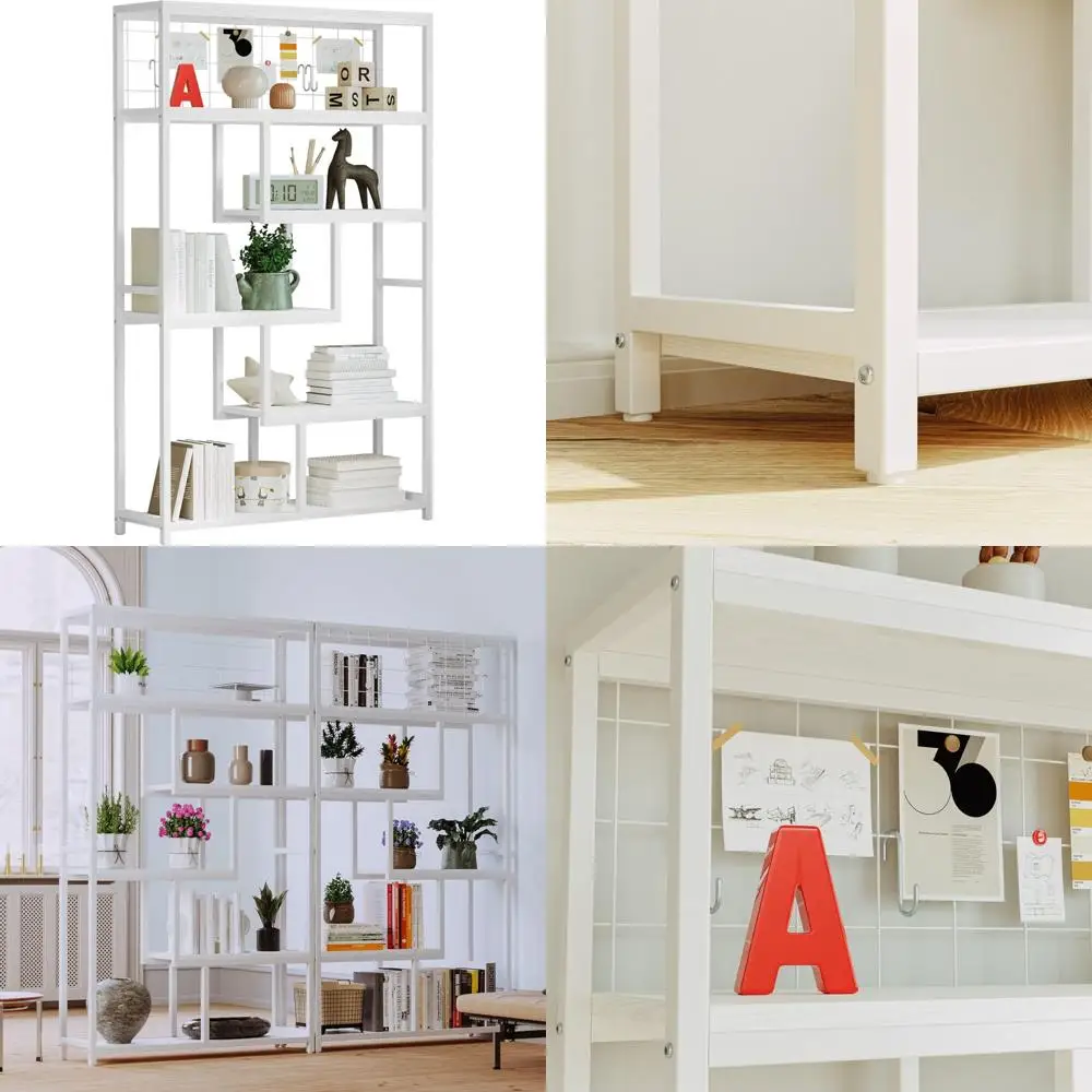 

6-Shelf Industrial Geometric Metal Etagere Bookcase with Open Display Shelves