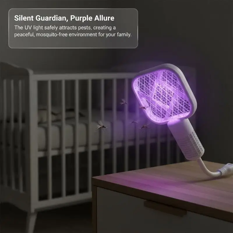 Mosquito Swatter Electric USB Rechargeable Insect Trap Efficient UV Light Zapper Safe for Bedroom Pet and Kid Friendly
