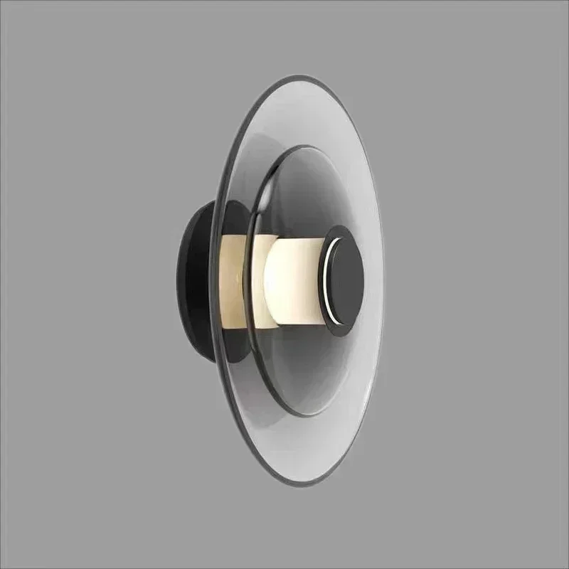 

Modern Minimalist Gray Wall Lamp Amber Glass Disc Night Light Bedroom Bedside Living Room Home Decor Sconce Led Lighting Fixture