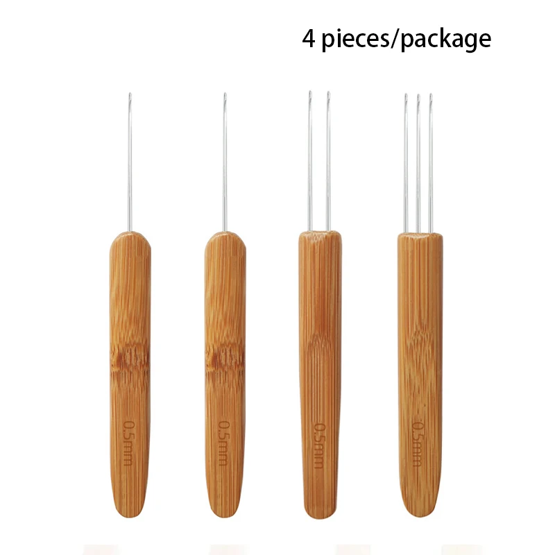 4 pieces per package 0.5MM DM hook size hair crocheting needle with bamboo holder dreadlocks hair braiding tools