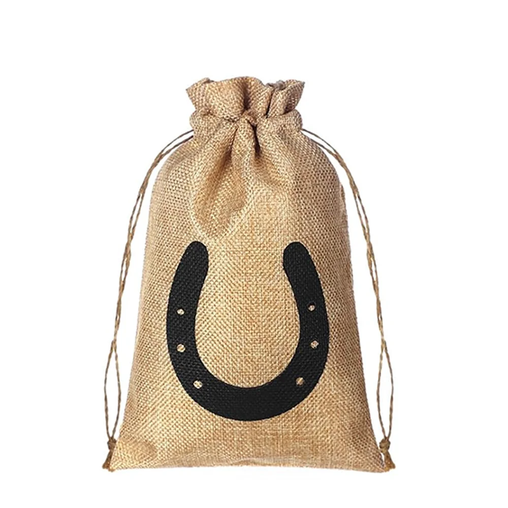 5 Stück Western-Pferd-Geschenktüten, Cowboy-Party-Dekoration, Kordelzug, Pferdekopf und Hufeisenmuster für Cowboy-Geburtstagsparty-Geschenk – Detail 2