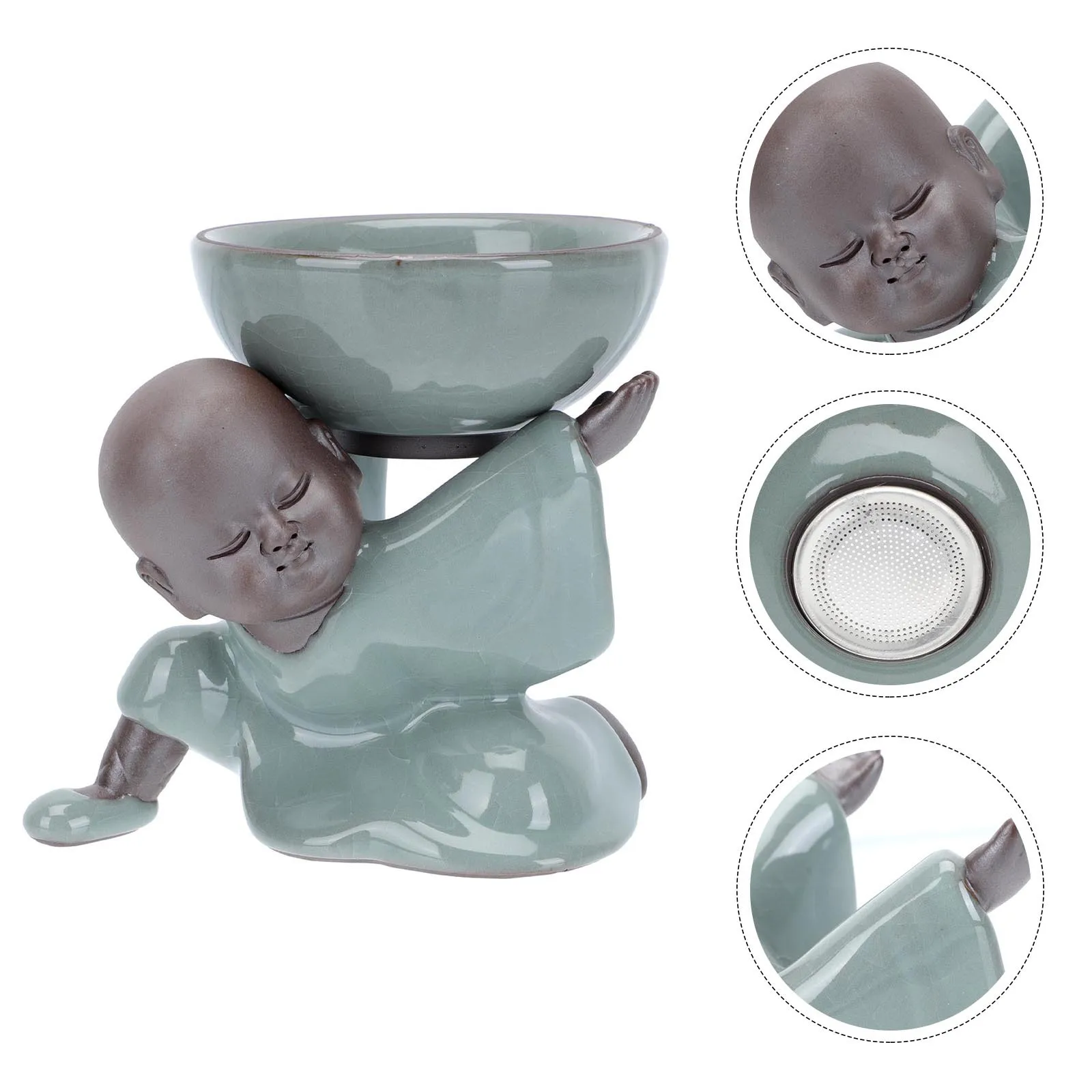 

1Set Ceramic Tea Leak Monk Shape Creative Tea Table Ornament Desktop Decoration Home Garden Use Monk Shape Decoration
