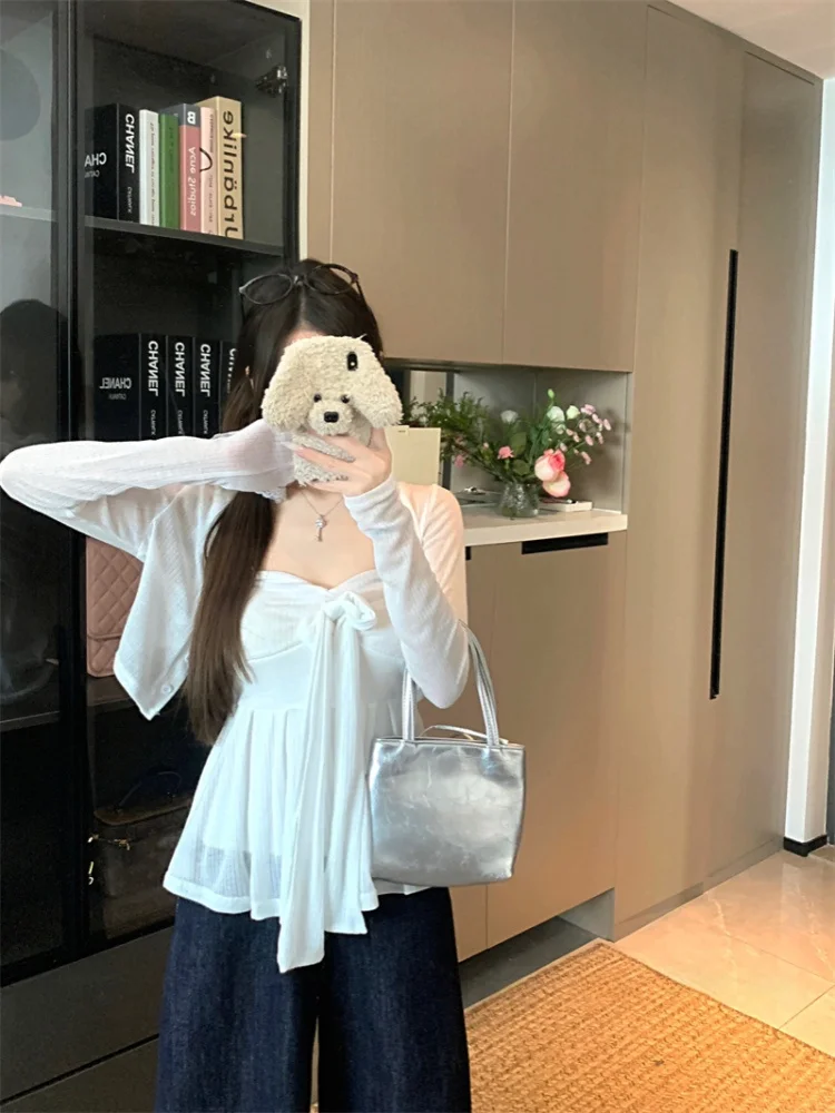 Sweet And Spicy Girl Bow Tie V-ne Strap Vest Women's Summer 2025 New Outwear White Faion Versatile Top