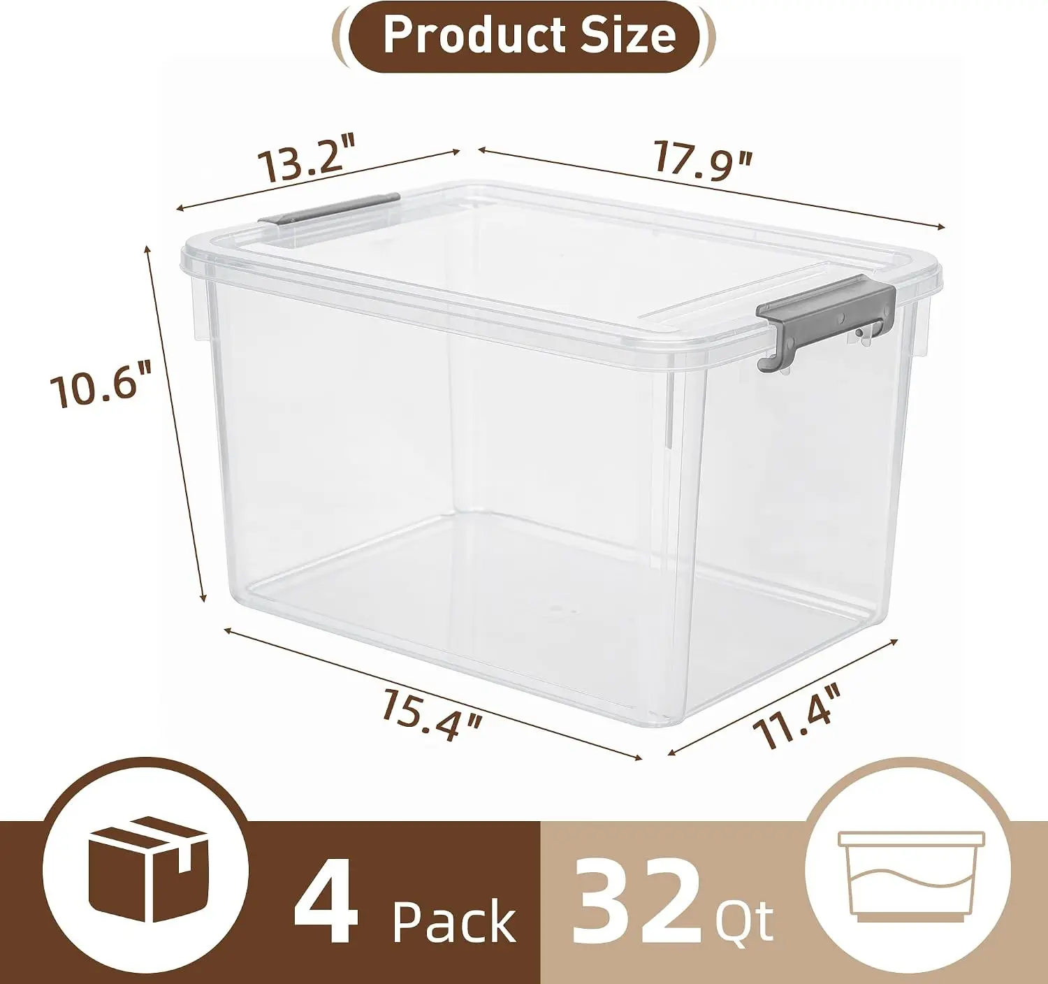 4-Pack 32 QT Clear Plastic Storage Bins with Latching Lids