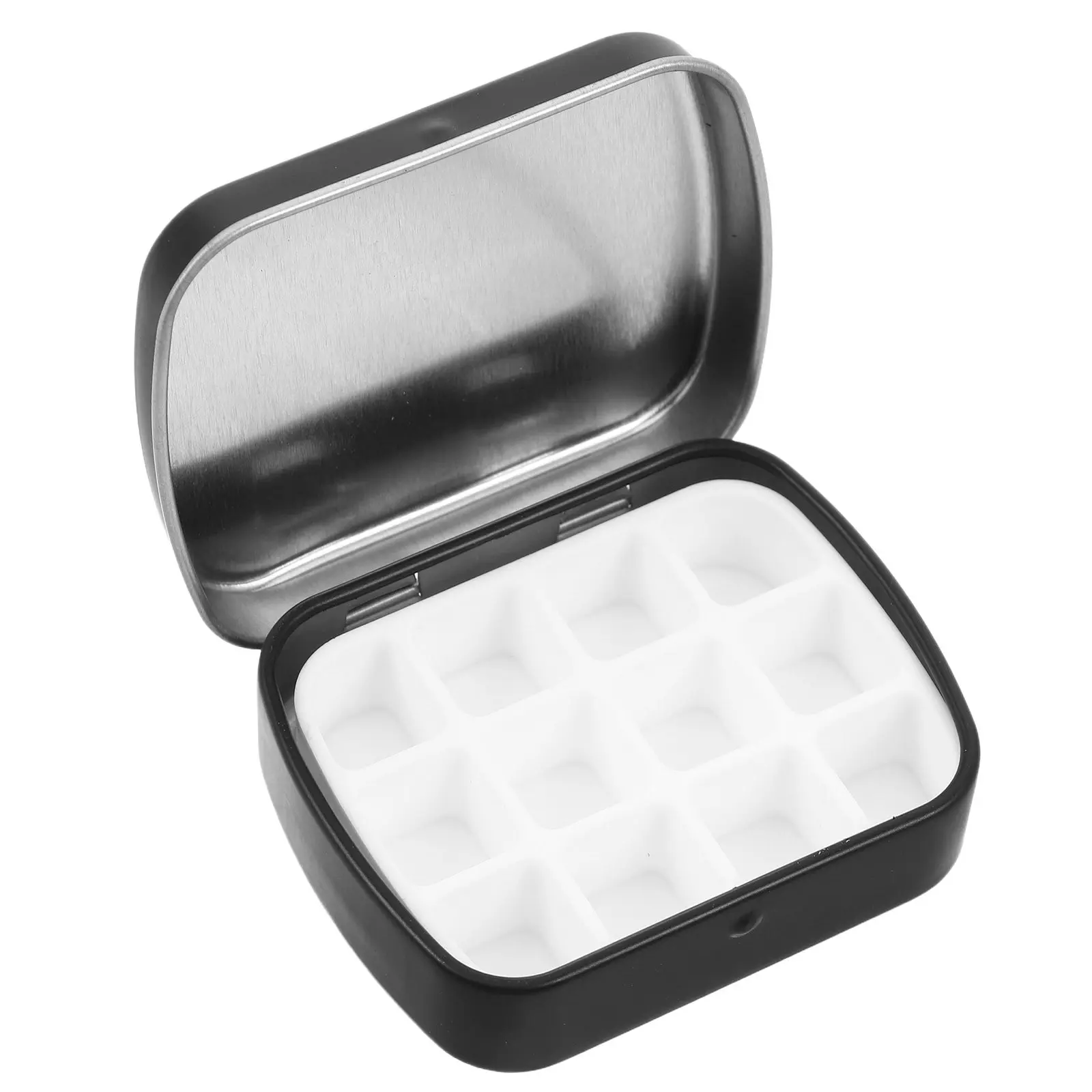 Mini Watercolor Palette 12 Well Compact Black Metal Paint Storage Case Portable Travel Sketching Field Painting Organizer