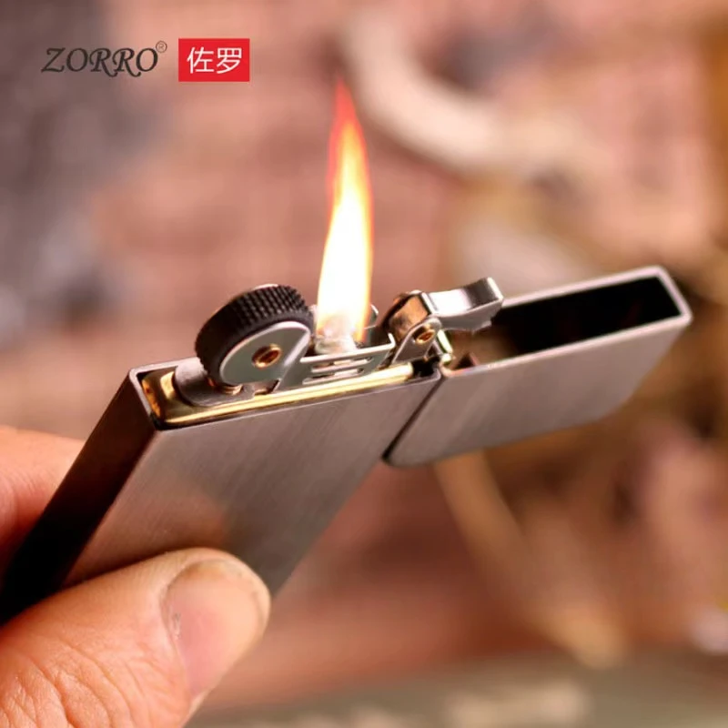 New Zorro Tangcao Kerosene Lighter Retro Ultra-thin Ancient Silver Grinding Wheel Portable Men's Gadgets 6mm Lighters