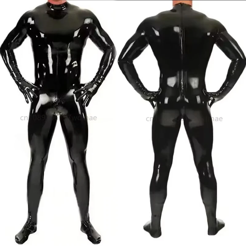 

Men Shiny Latex Pvc Bodysuit Servant Sexy Black Mirror Wet Faux Leather Nightclub Full Bodysuit Sexy Tights Men