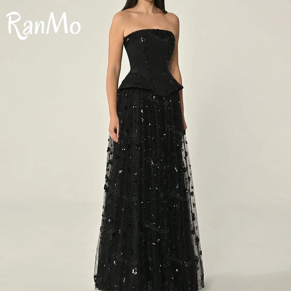 Ranmo 2025 Strapless Beadings Prom Dress Customized Lace Shiny A-Line Evening Dresses Sexy Wedding Party Dress Long Sharon Dress