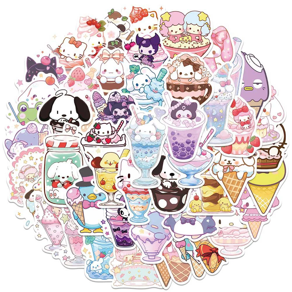 

10/30/50pcs Cartoon Ice Cream Style Sanrio Stickers Kawaii Fun Graffiti Decals for Kids Toy Phone Case Luggage Diary Car Sticker