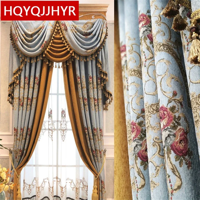 

European luxury jacquard blackout decorative curtains for living room bedroom kitchen hotel apartment bedroom 5 color curtains