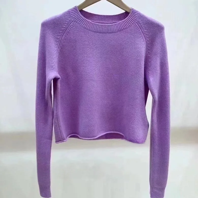

Женский фиолетовый вязаный свитер MaSandeM, повседневный, осенне-зимний, новый, с круглым вырезом, длинными рукавами, удобный, облегающий топ
