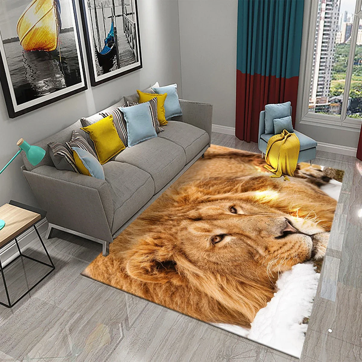 3D Lion Carpet for Living Room Kitchen Bathroom Anti-slip Indoor Area Rug Home Floor Mat Sofa Carpets for Kids Bedroom Decor Mat