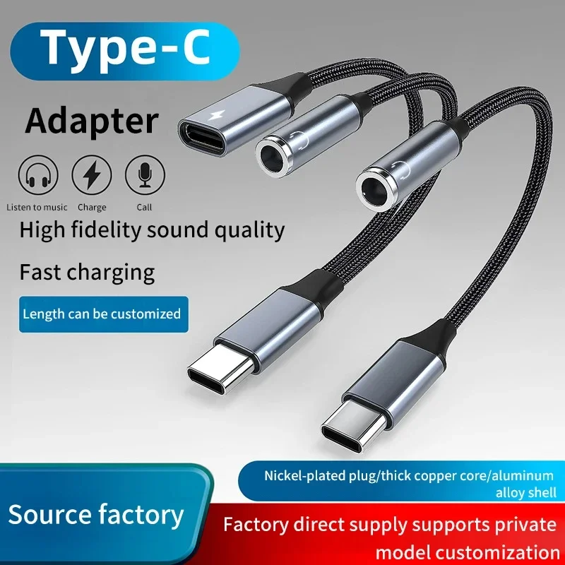 Type-C to 3 5mm PD 60W USB-C AUX Cord Converter with 2 in 1 Headphone Jack Adapter Audio Cable for Xiaomi Huawei Earphone