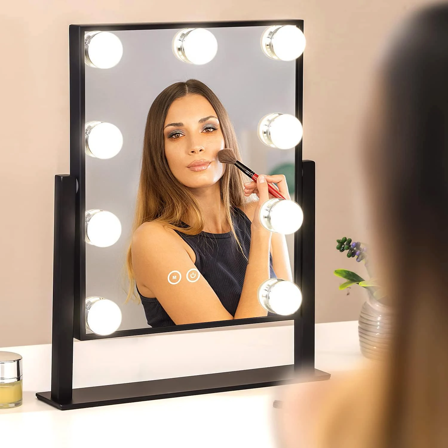 Vanity Mirror with Lights, Makeup Mirror with 9/12 Dimmable LED Bulbs, 3 Color Lighting Modes Touch Control Mirror, 360°Rotation