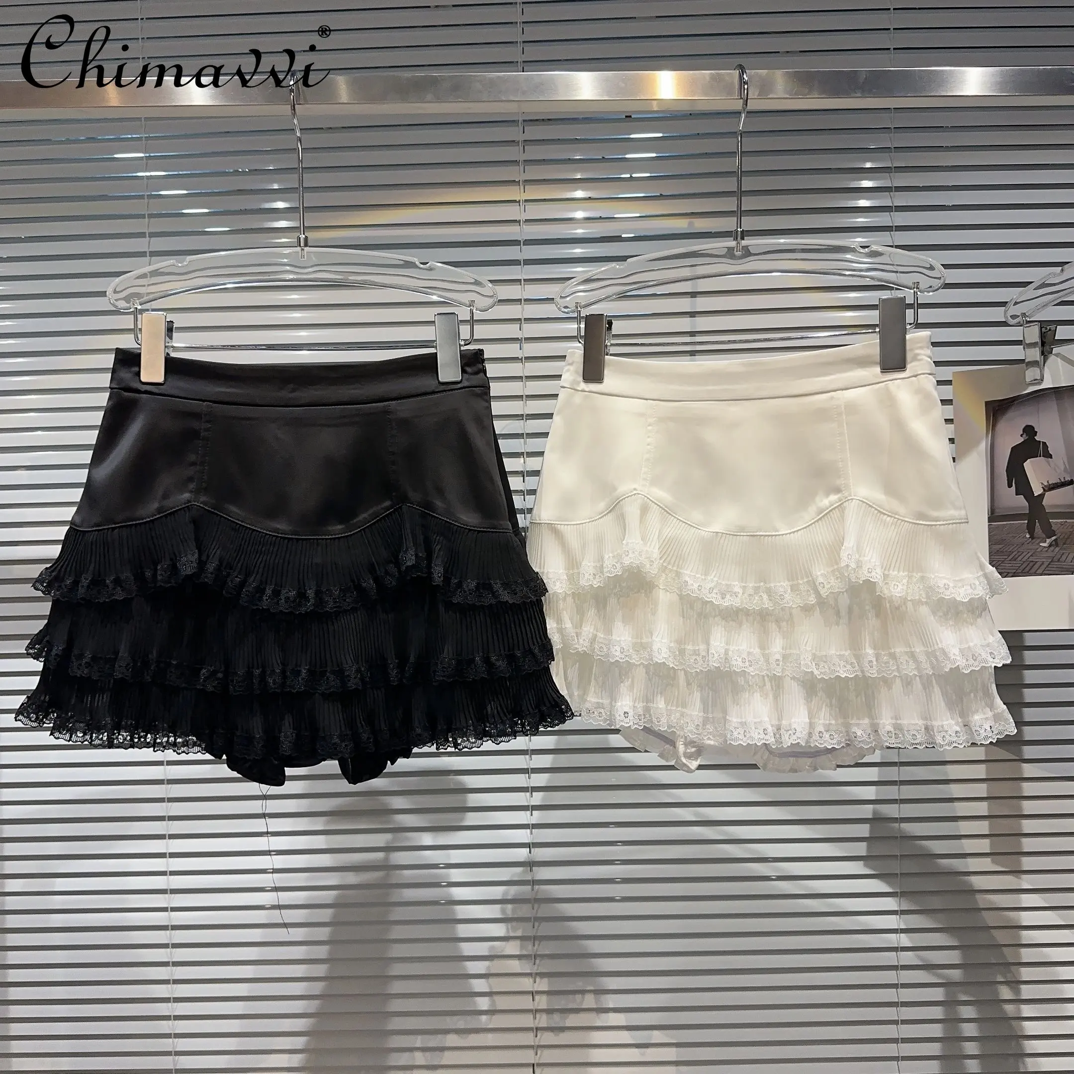 Ladies Skirts 2023 Summer Clothes New Fashion Mesh Lace Trim Temperament Skirt Girly Style Socialite Short Tiered Skirt Women