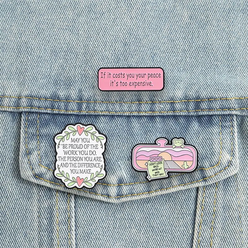 Positive Motivational Quotes Enamel Pins Self Growth Healing Brooches Lapel Badge Cartoon Inspirational Jewelry Gift for Friends