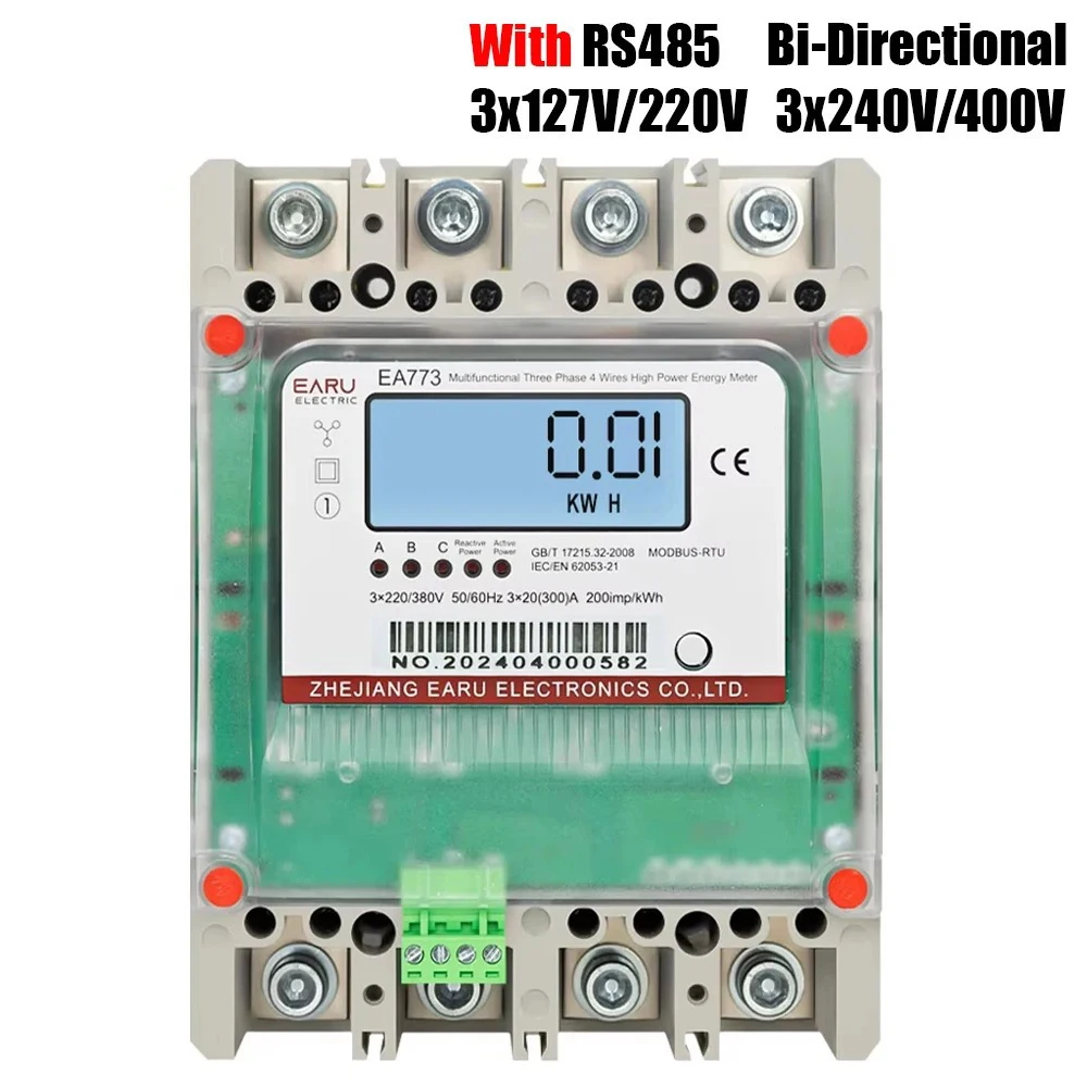 

3 Phase 4 Wire Multifunctional Direct Wiring 300A High Power Energy Meter Bidirectional Metering Monitor Backlight Display RS485