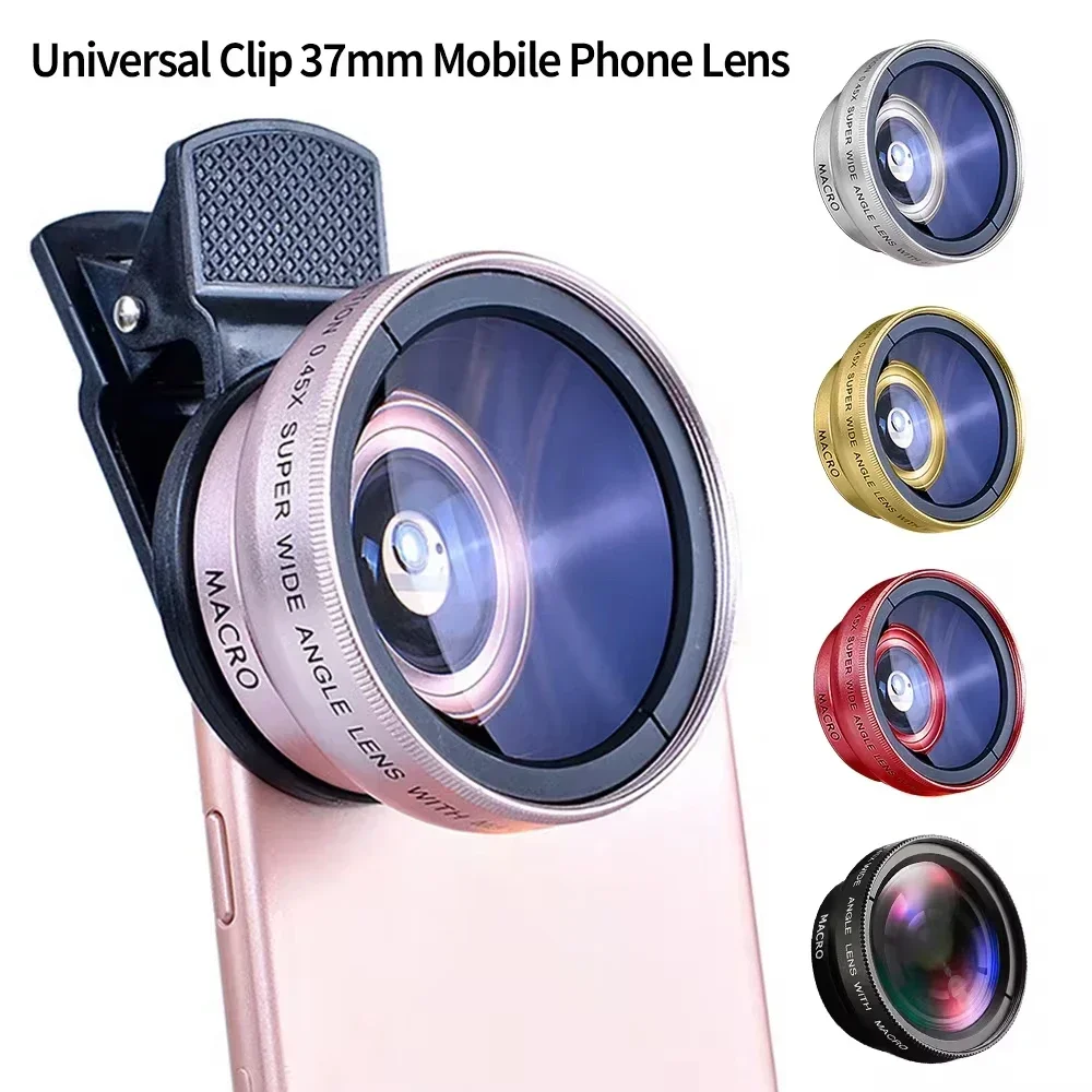 Universal 2 in 1 Phone Lens Kit 0.45x Ultra Wide Angle Macro External Lens HD Camera Lens Clip for iPhone Android 37mm