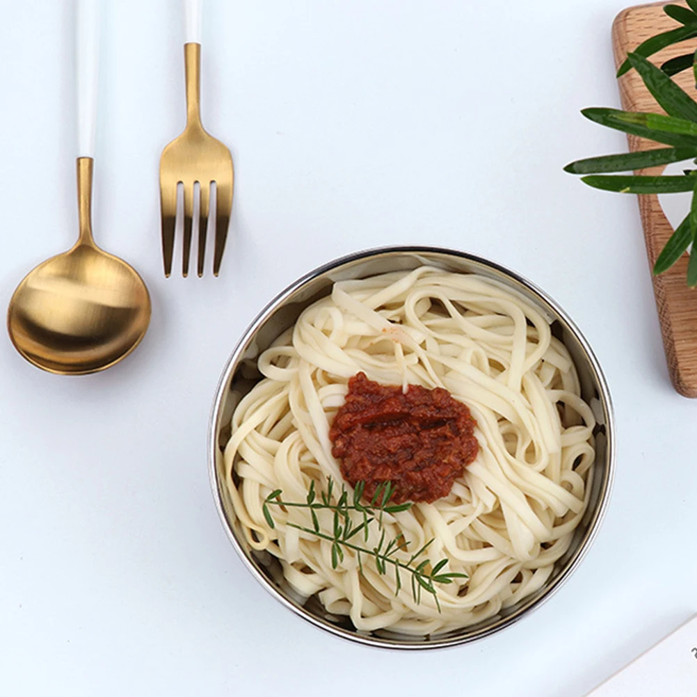 

1pc 14Cm Stainless Steel Soup Bowl Double Layer Insulated Rice Bowl Shatterproof Food Container For Hot Soup Noodles