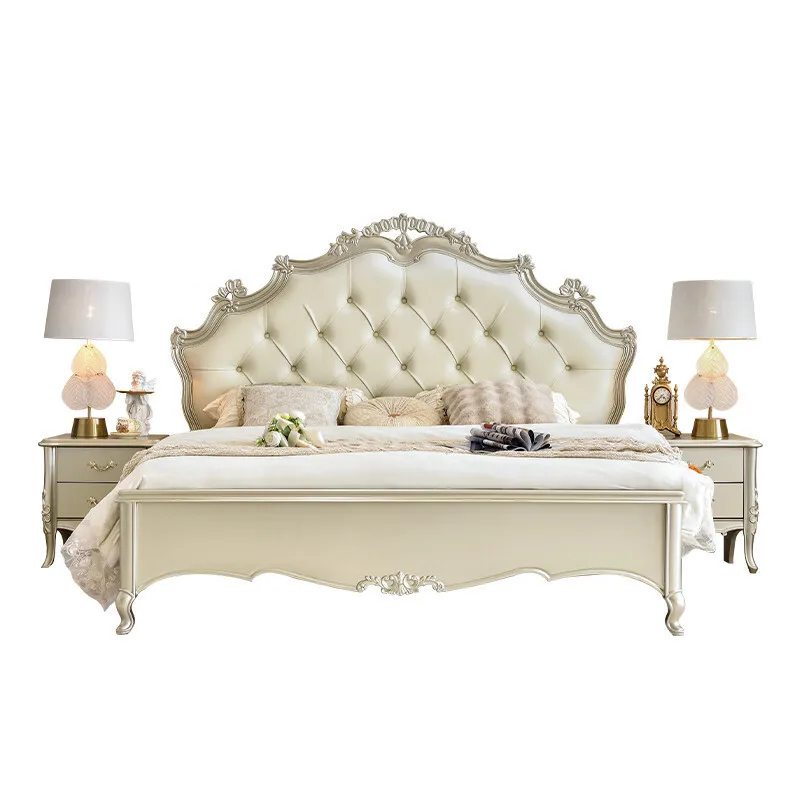 American solid wood 1.8 double master bedroom soft bag leather bed princess big bed all solid wood