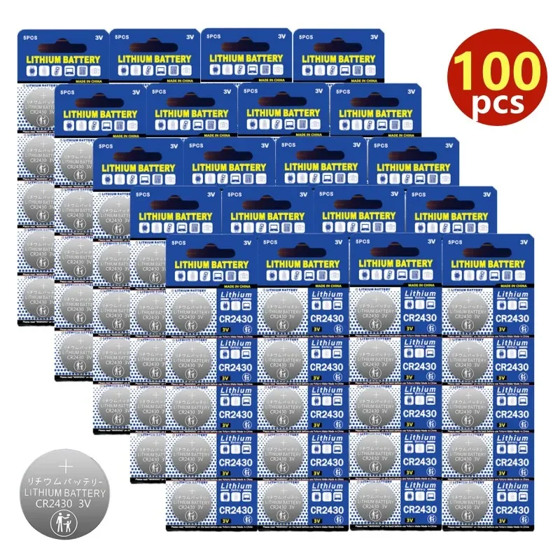 

100PCS CR2430 Button Batteries DL2430 BR2430 KL2430 3V Cell Coin Lithium Battery CR 2430 for Watch Electronic Toy Remote reloj