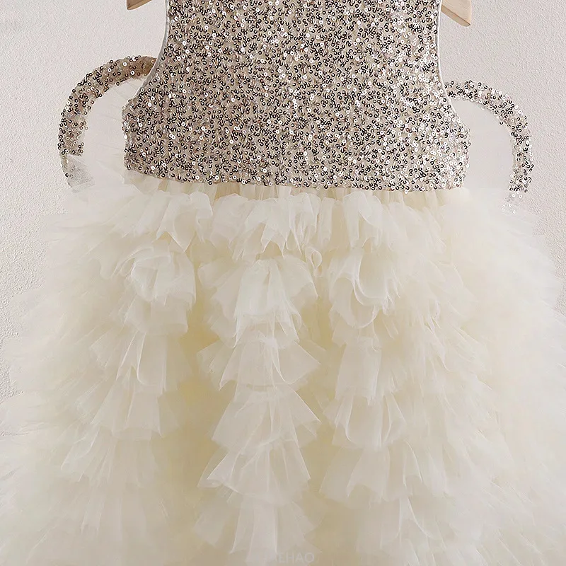 

Flower Pincess Kids Girls Dress Clothes Sequin Vest Cake Tutu Gown Costume Children Dresses Birthday Party Ball Outfit Clothes