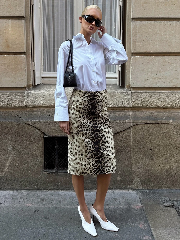 Nibber Saias elásticas de cintura alta para mulheres, estampa de leopardo, cintura fina, quadril, quente, para meninas, moda selvagem, estilo clássico