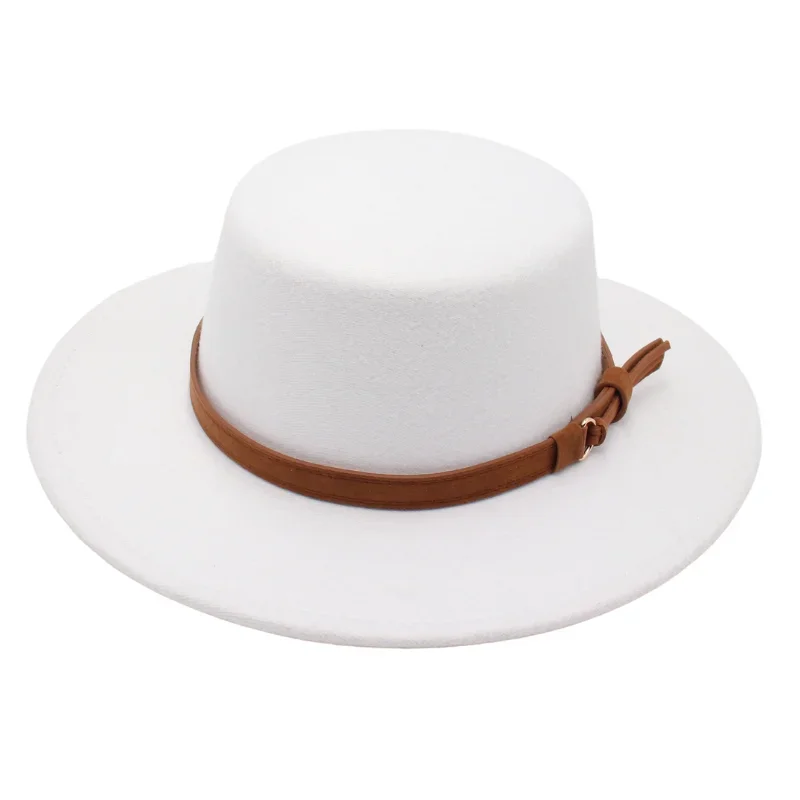 Elegant Wool Women Fedora Hat Gentleman Winter Autumn Jazz Bowler Hat Lady Men Flat Top Felt Hat Casual 7.5cm Flat Brim Top Cap