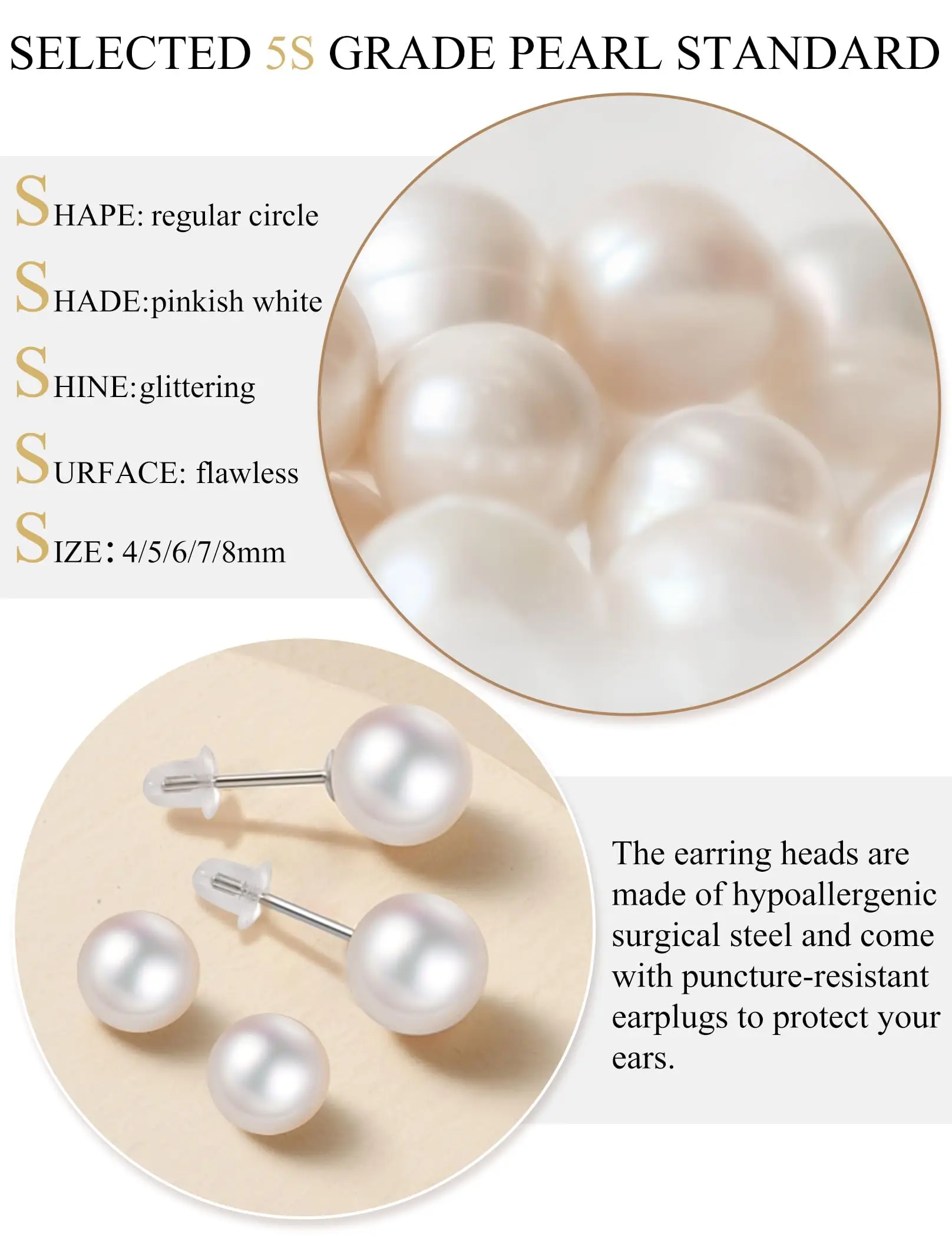 5 أزواج [وزن الفولاذ المقاوم للصدأ 13 جرام] أقراط من الفولاذ المقاوم للصدأ 316L للنساء والرجال، مجموعة أقراط صغيرة الحجم مع متعددة