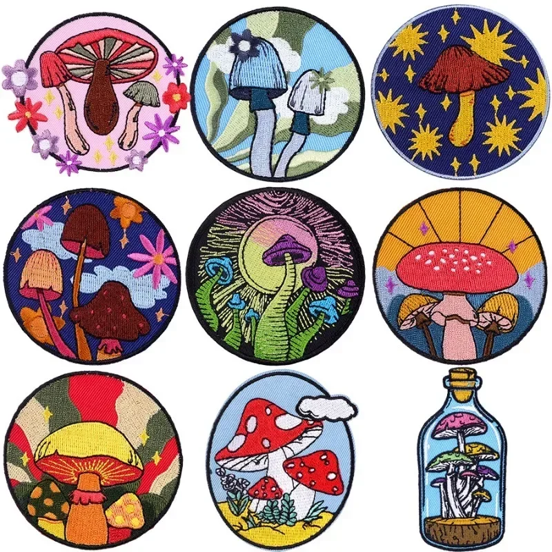 20pcs/Lot Luxury Embroidery Patch Psychedelic Mushroom Bottle Plant Shirt Bag Clothing Decoration Accessory Craft Diy Applique