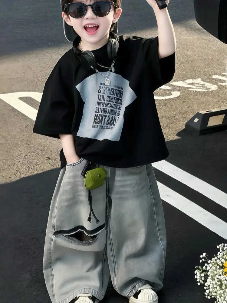 conjunto-de-dos-piezas-de-camiseta-de-manga-corta-y-pantalones-vaqueros-para-ninos-estilo-coreano-de-poliester-con-agujero
