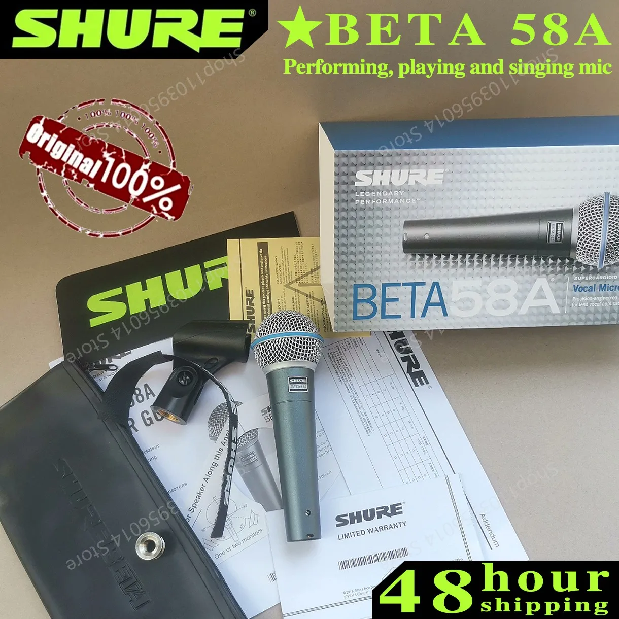 3PCS Shure BETA 58A Vocal Microphone Dynamic Microphone Home KTV Live Stage Performance Microphone