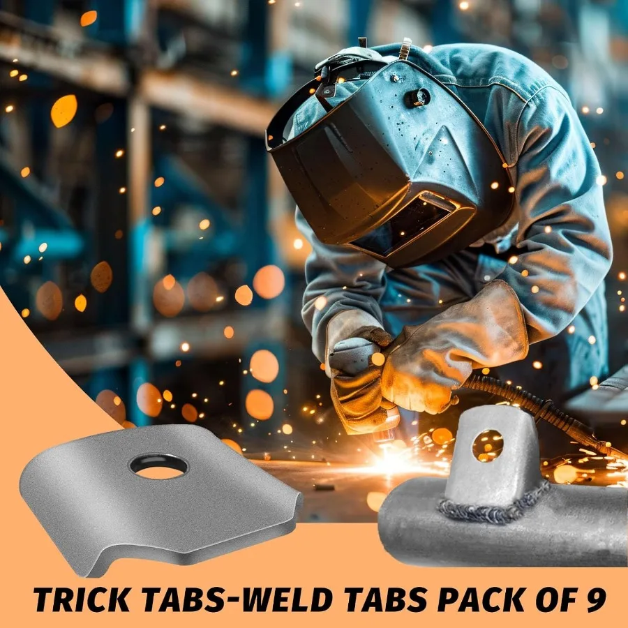 Trick Tabs Weld Tabs Universal Soldadura en pestañas con orificio de 3 y 8". 1 8" de espesor 13 4" de ancho ala 13 4" de longitud Paquete de 9