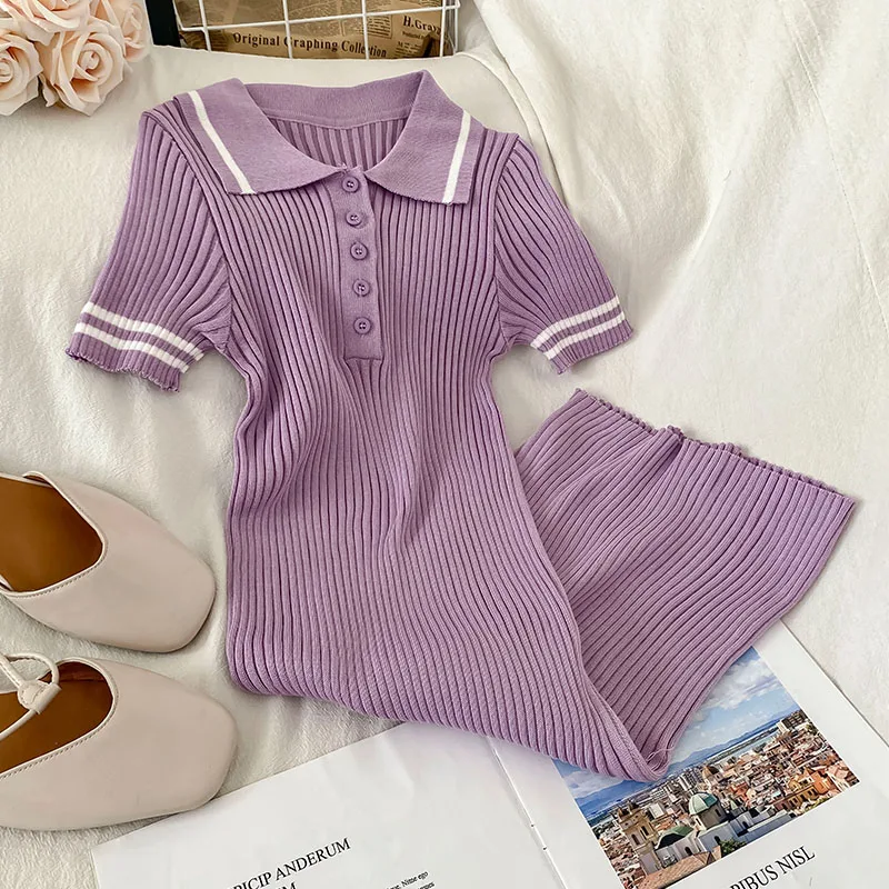 Lapel Knitted Dress Elastic Slim Soft Mini Dresses 2021 Solid Color Casual Simple Girl College Style Sweet  Bottoming Base Dress