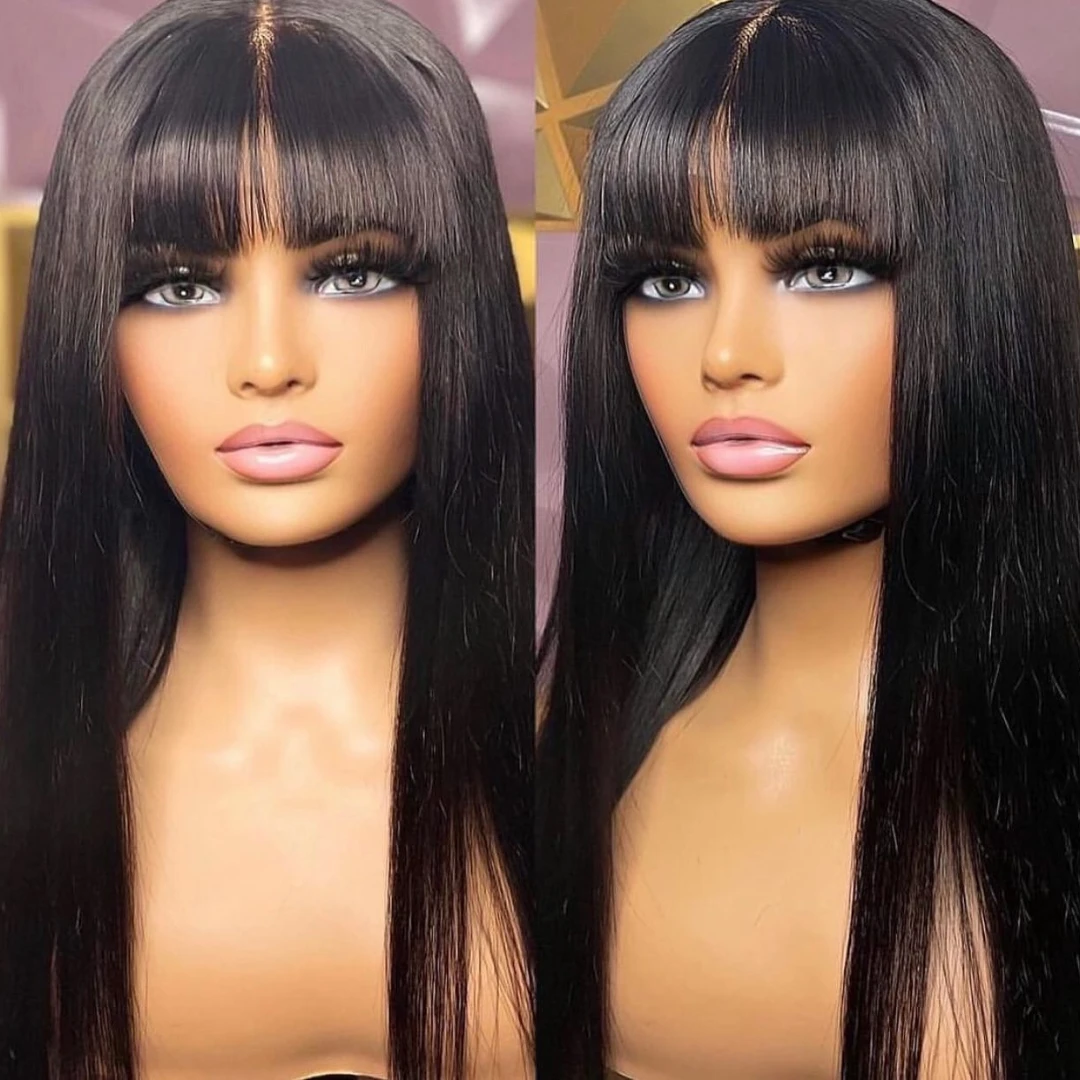 30 Inch 100% Human Hair 3X1 Lace Middle Part Lace Wig Straight Human Hair Wig For Black Women Short Bob Wigs With Bangs